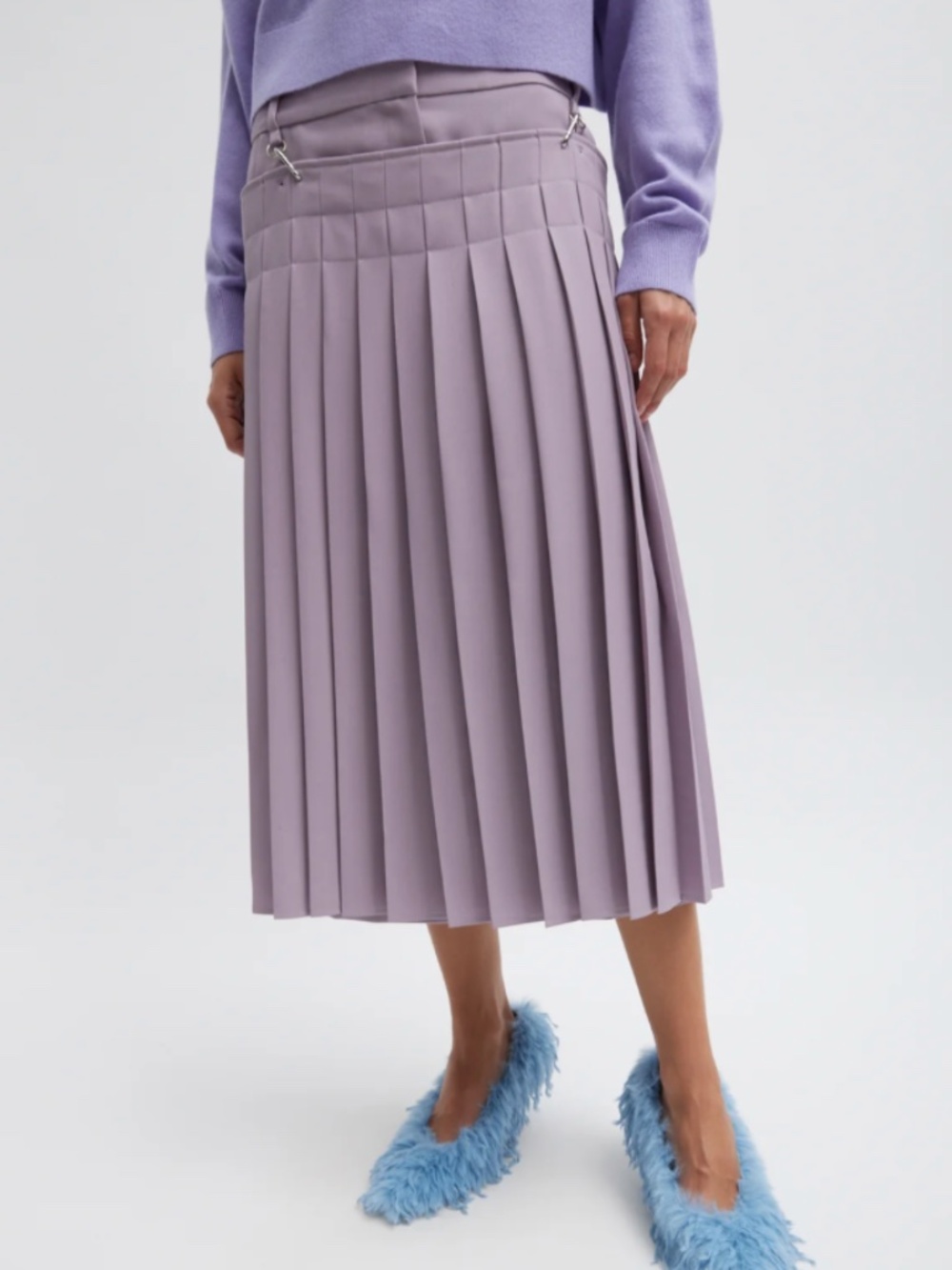 Tibi Grain De Poudre Convertible Pleated Skirt Taro